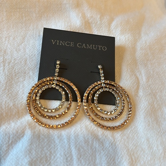 Vince Camuto rose gold/clear crystals concentric circles drop earrings. New. - Picture 1 of 2